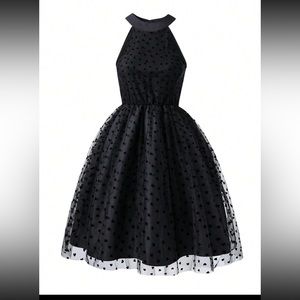 Black High Neck Dress with Polkadot detail